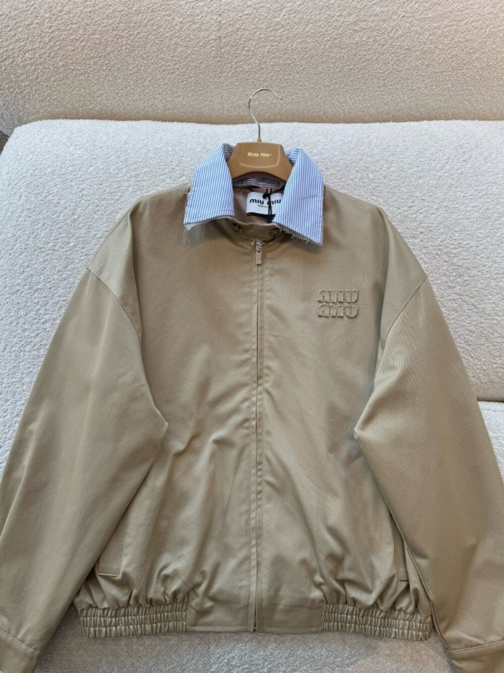 Miu Miu Beige Cropped Jacket with Plaid Collar Layer S